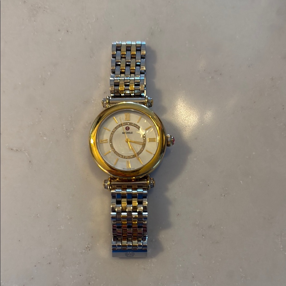 Michele Like New Gold and Silver Circle Frame Watch